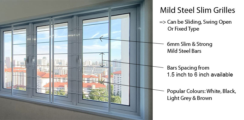 Slim mild steel window grill Singapore